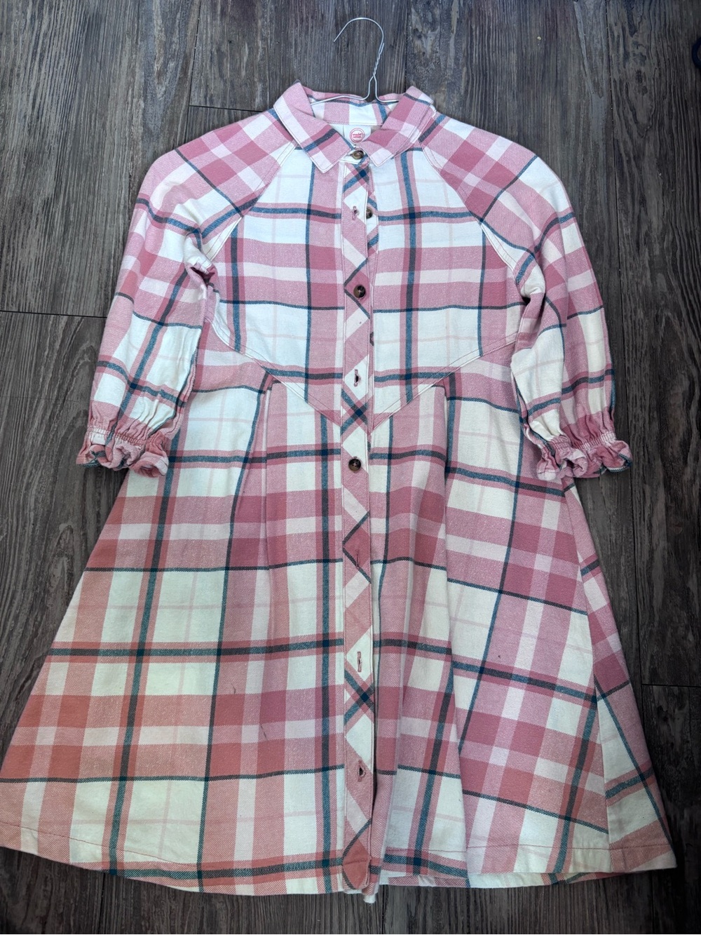 Girls Pink Plaid Button-Front Dress
